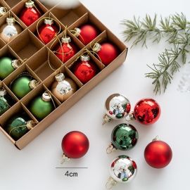 მინის ნაძვის ხის სათამაშოების კომპლექტი 25 ცალი 4სმ