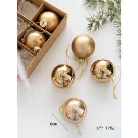 მინის ნაძვის ხის სათამაშოები ოქროსფერი 6სმ 6ცალი