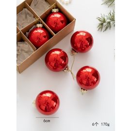 მინის ნაძვის ხის სათამაშოები წითელი 6სმ 6ცალი